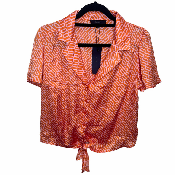 Eclair Tops - NWT Eclair Button Up Tie Short Sleeve Blouse Size Medium